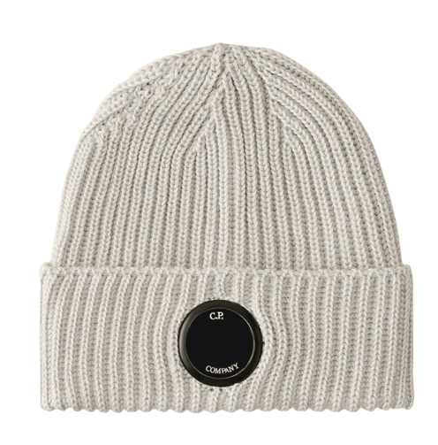 C.p. Company Extra Fine Merino Wool Lens Beanie Moon Melange In Neutral