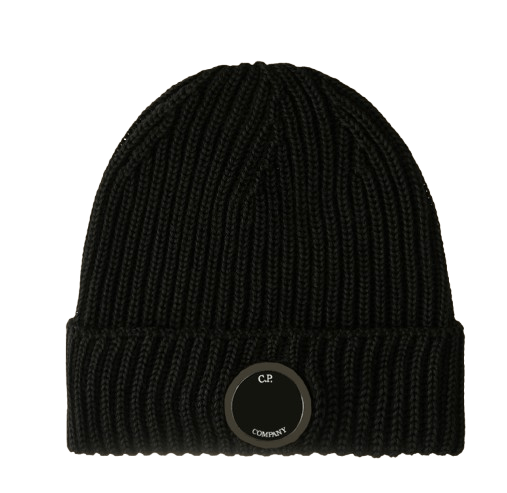 C.p. Company Extra Fine Merino Wool Lens Beanie Black