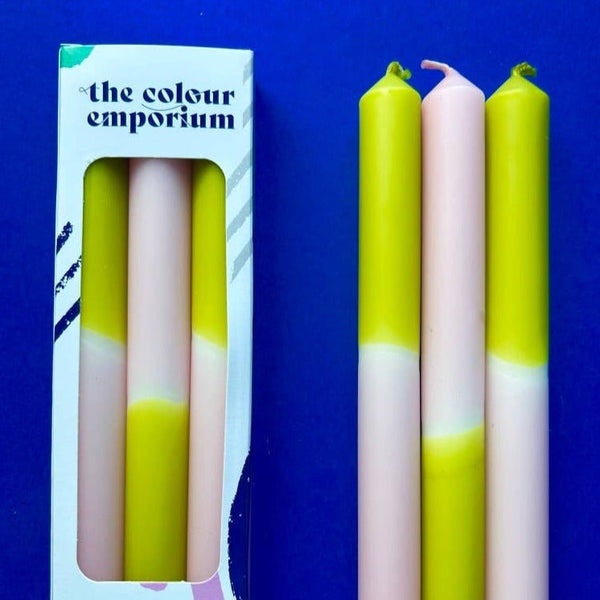 Olive Blush - Dip Dye Dinner Candle Trio by The Colour Emporium