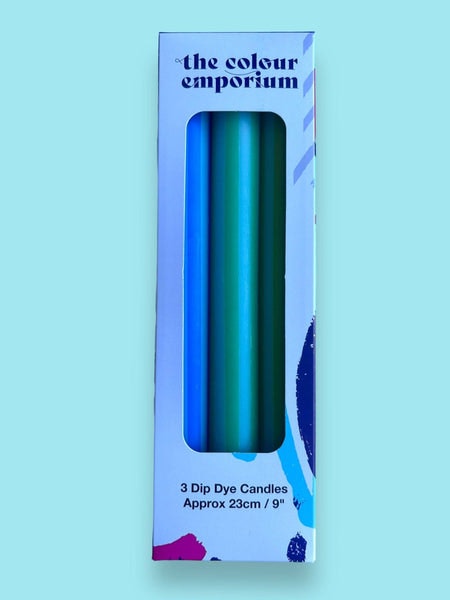 Blue Pinstripes - Dip Dye Dinner Candles Trio by The Colour Emporium