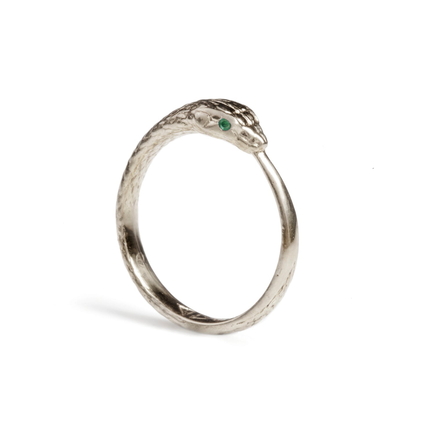 Rachel Entwistle - With Emeralds / Q Ouroboros Snake Ring Silver - With Emeralds / Q