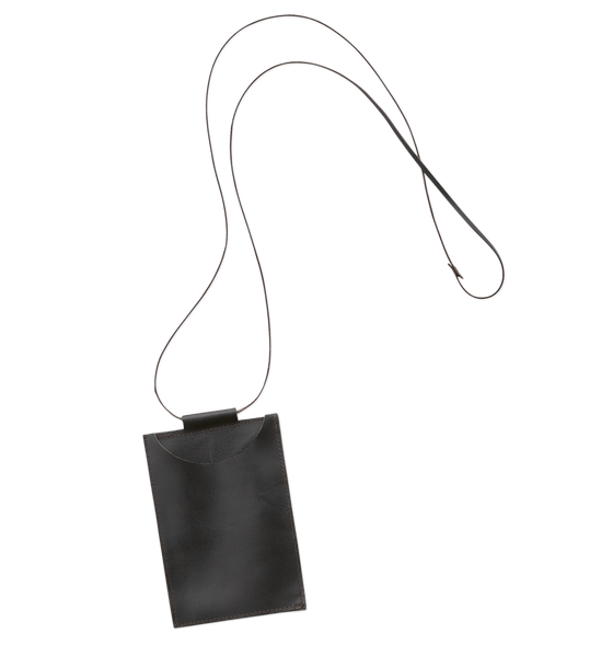 Fog Linen Work Across Body Leather Phone Holder, Brown In Black