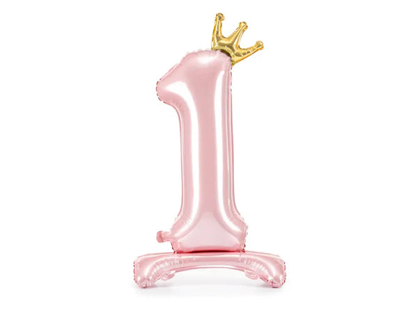 Partydeco - Standing Foil Balloon Number ''1'' , 84 Cm, Light Pink